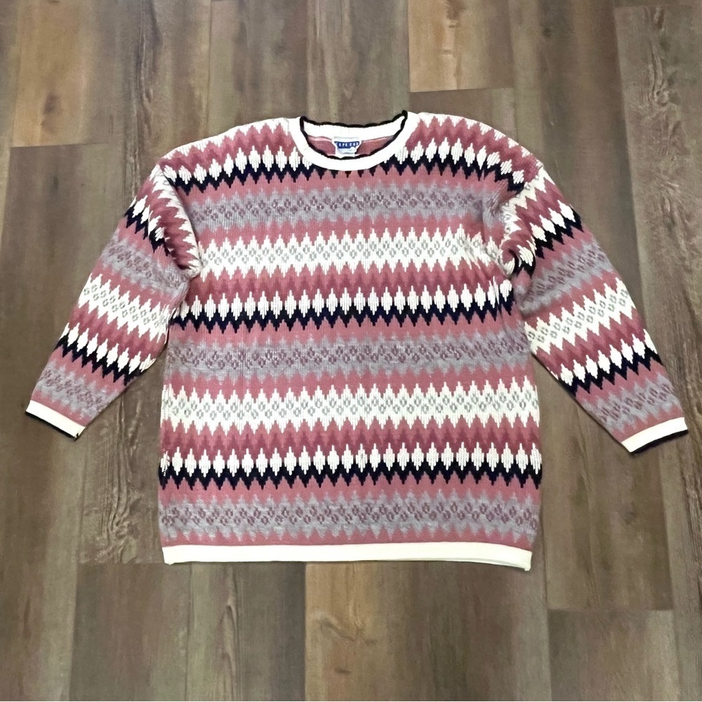 Vtg CAPE COD Sportswear TOWN‎ & COUNTRY Fair Isle Sweater Womens 18W Pink Gray